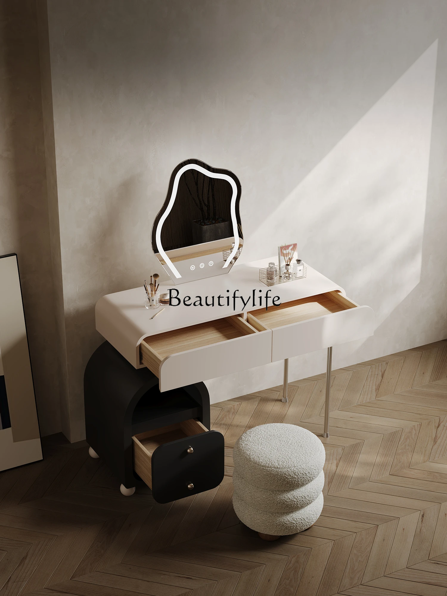 

Light Luxury Dressing Table Makeup Table Bedroom Simple Smart Makeup Mirror Storage Cabinet Retractable Cabinet