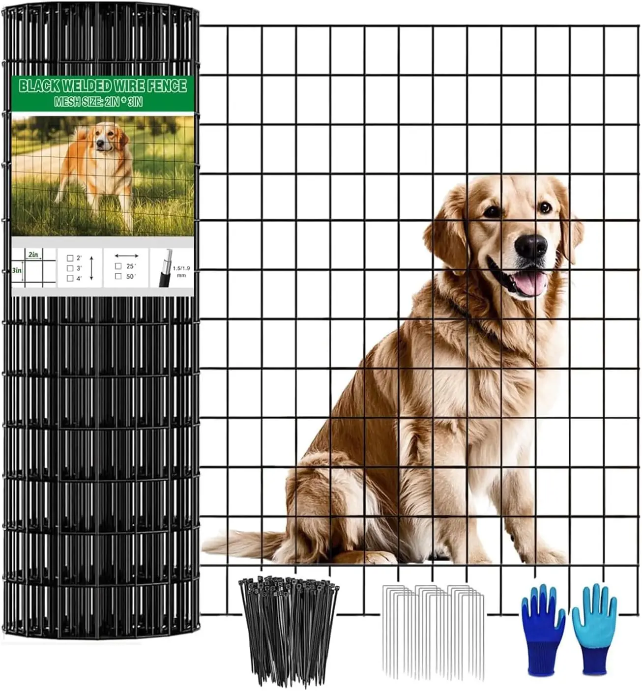 

36"x50' Black PVC Coated Welded Wire Fence, 2"x3" Mesh, 16 Gauge, Rustproof Garden Fencing for Yard & Poultry
