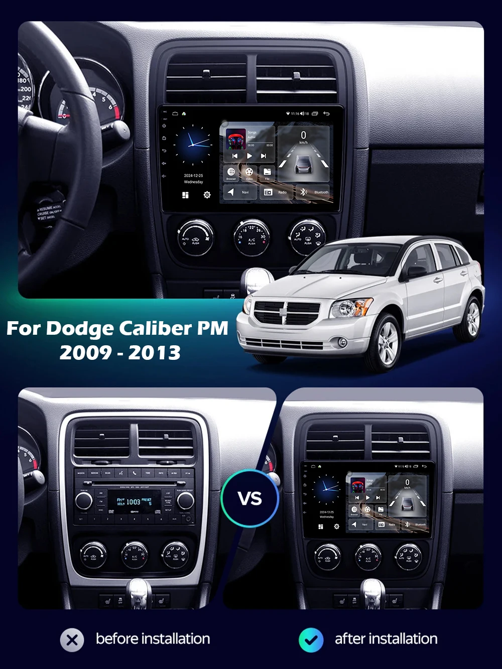 Car Radio For Dodge Caliber PM 2009 2010 2011 - 2013  Android 15 Autoradio Stereo Carplay Navigation GPS Multimedia Video Player