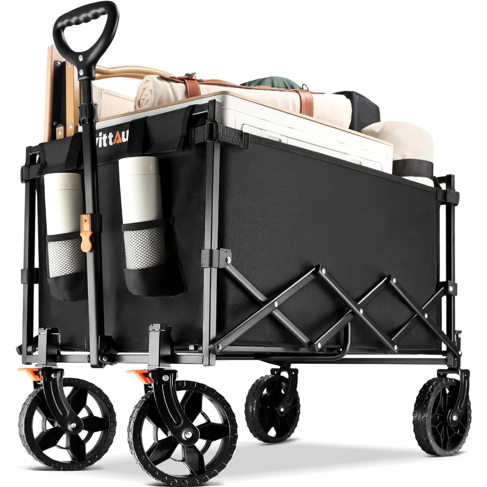 

Collapsible Wagon Cart Heavy Duty Foldable, Portable Folding Wagon with Ultra-Compact Design, Utility Grocery Wagon for Camping