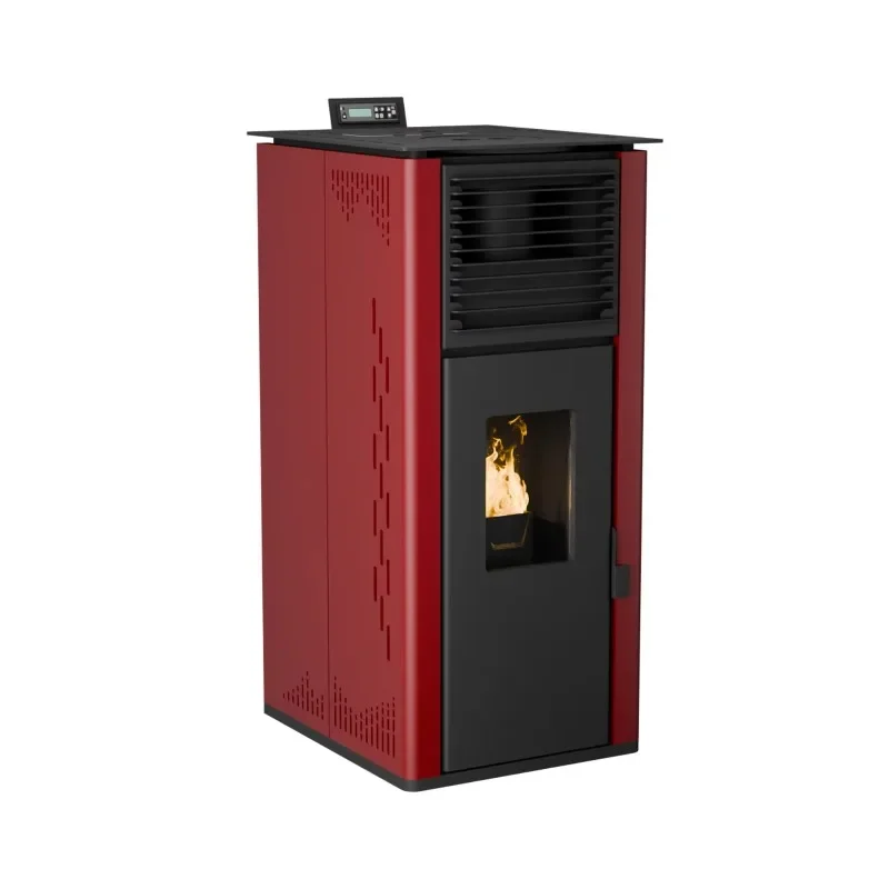 Modern cast aluminum freestanding pellet furnace heater wireless remote control 90.8% efficiency smoke-free small house