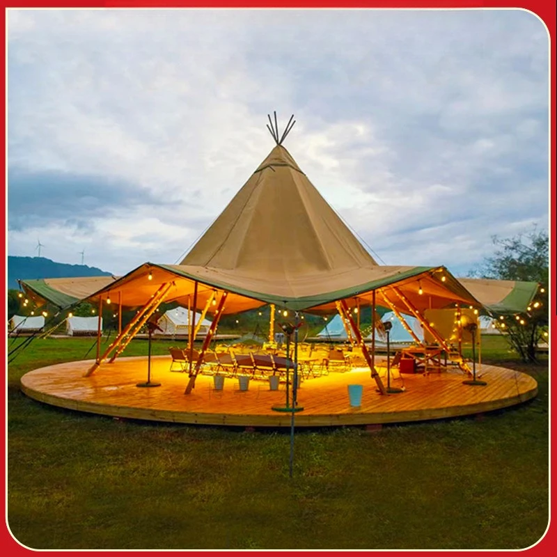 10m Pyramid Indian Tent with Canopy & Hood, Glamping Camping Tent for Outdoor Activities, Restaurant & Homestay