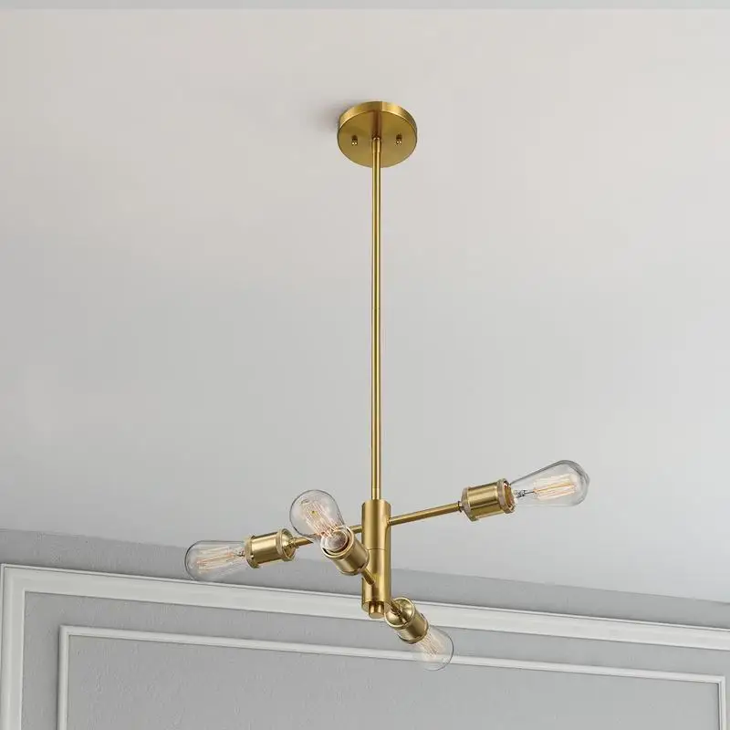 Modern Gold Chandelier Pendant Fixture for Living Room, Dining, Kitchen, 15 in W x 6.75 in H, Vintage Style Lighting Decoration