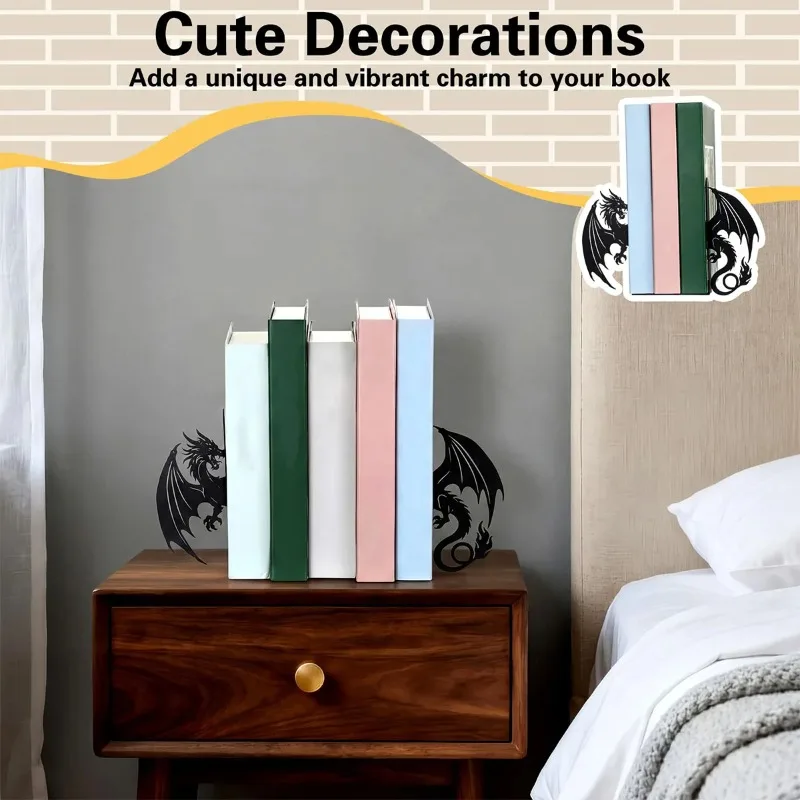 Dragon Shaped Metal Bookends Creative Desktop Ornament Heavy Duty Book Support Decorative Book Holder for Home Study Office
