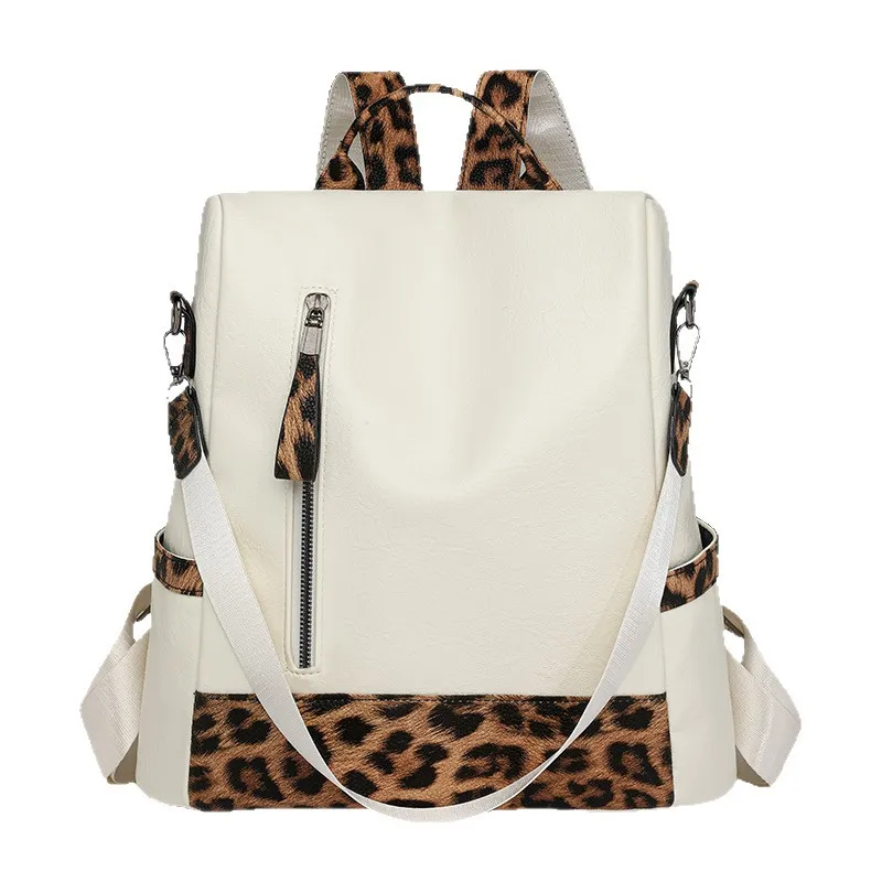 حقيبة ظهر نسائية مقاومة للماء من جلد البولي يوريثان بطباعة الفهد بألوان متباينة حقيبة نسائية متعددة الأغراض للسفر بكتف واحد #5