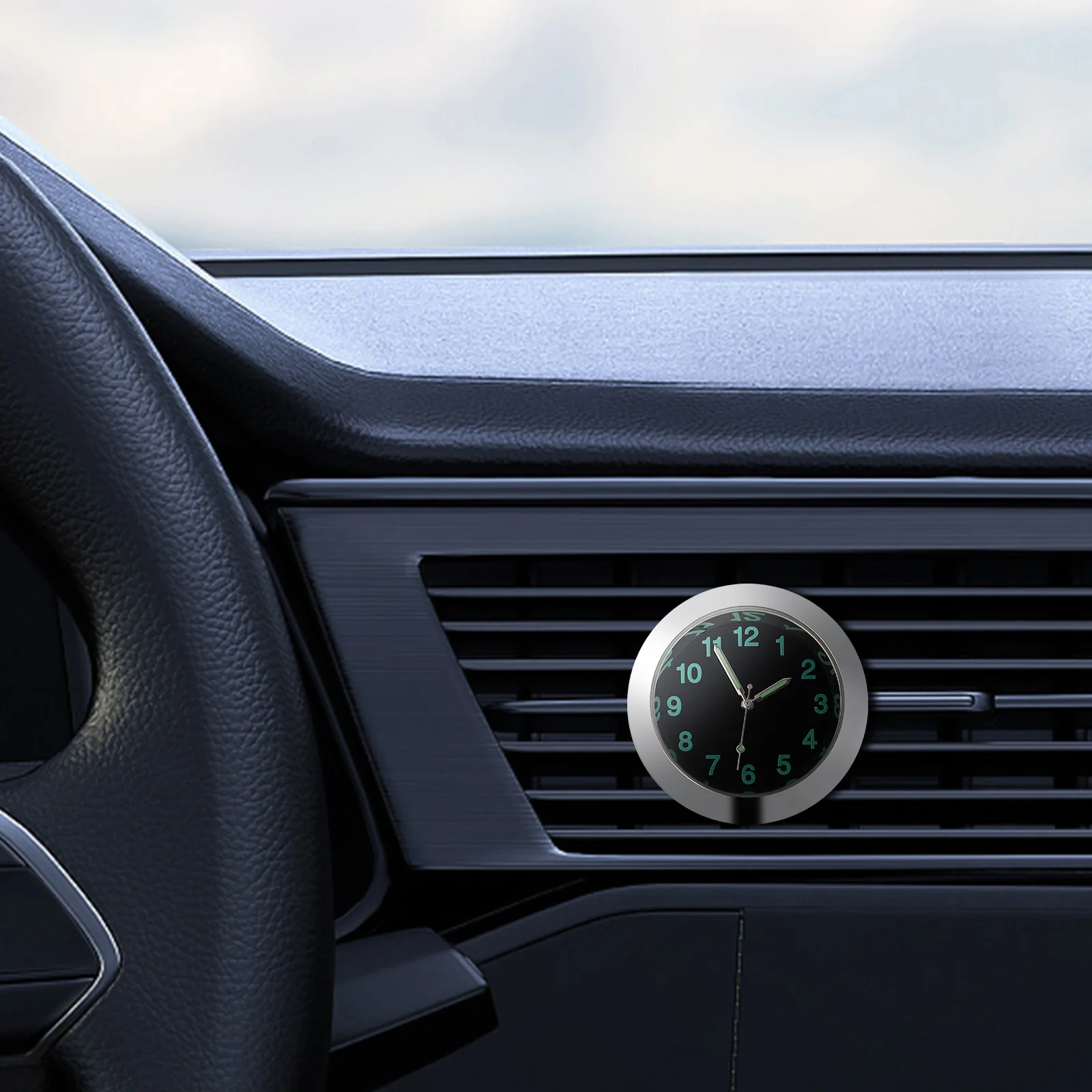 

Mini Car Air Vent Silver Luminous Quartz Movement Compact Alloy Metal Body Electroplated Durable Dashboard Clock For Auto