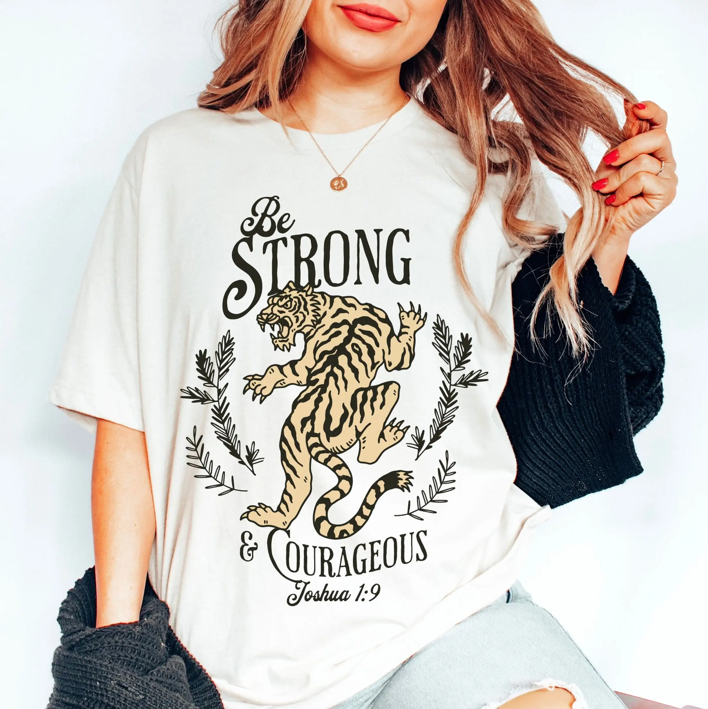 Be Strong and Courageous shirt Trendy Christian shirts Bible quotes Worship apparel Faith Joshua 1 9