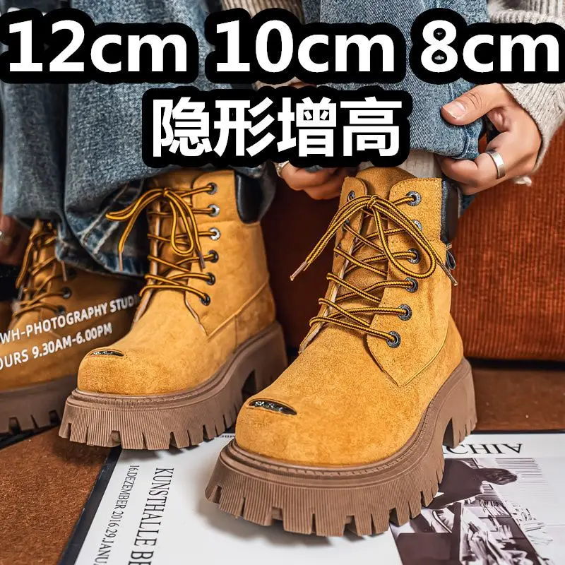 Men's Height Increase Boots 12cm Men's High Top Boots men's motorcycle boots men's work shoes for outdoor  Lace Up Shoes