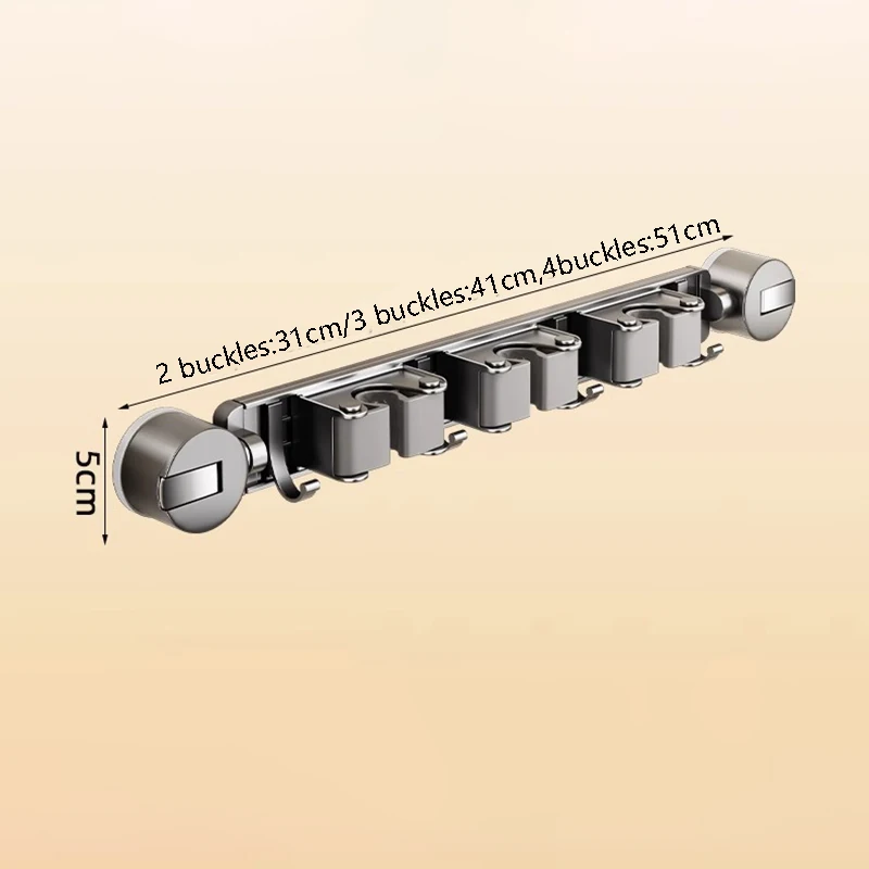 Suction Cup Mop and Broom Organizer 5 Racks and 4 Hooks Mop Broom Holder Wall Stand Gripper Wall Mount Sliding Storage Shelves