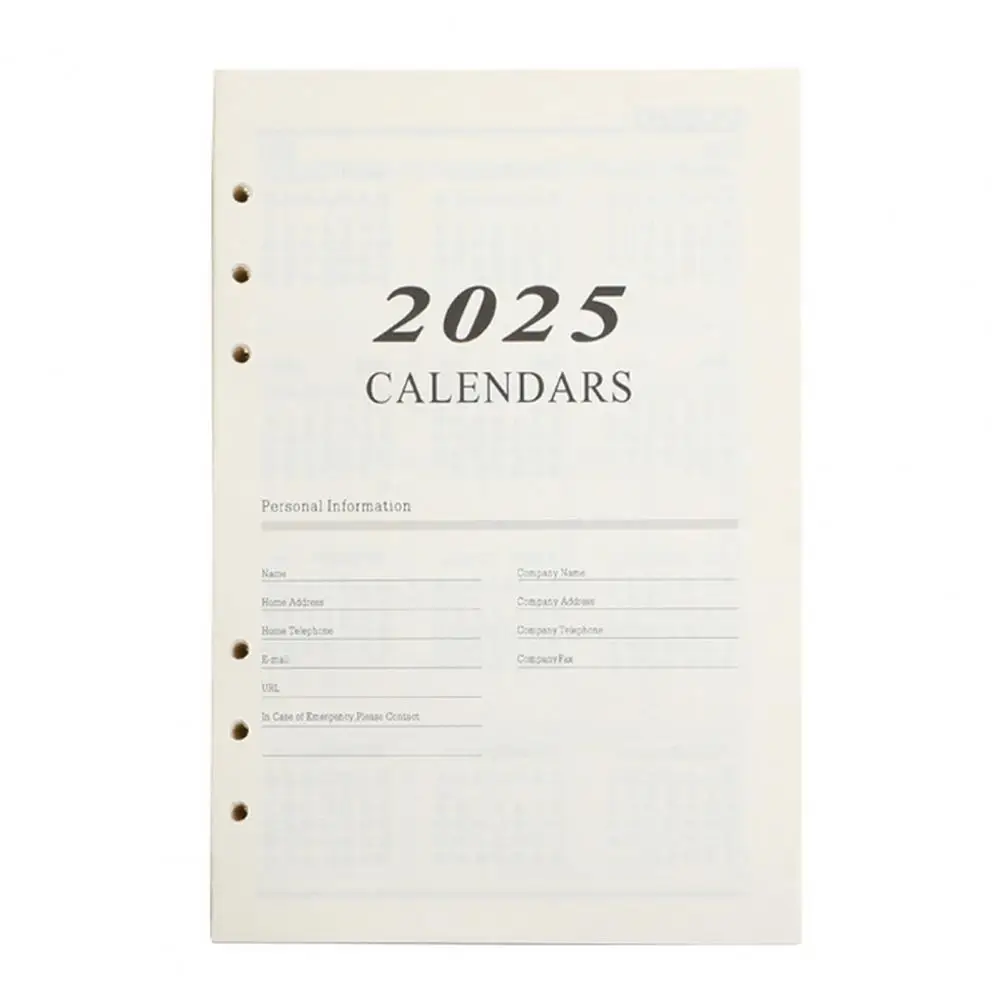 กระดาษโน้ตบุ้คแบบเติมได้2025 2025กระดาษสมุดแพลนเนอร์ปฏิทินแบบหลวมแผ่นรีฟิลสำหรับเขียนลื่นหมึกกันเป็นระเบียบ