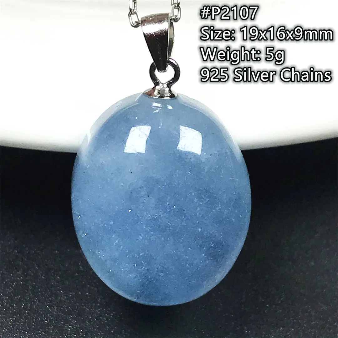 Natural Ocean Blue Aquamarine Stone Pendent Necklace Silver Chains For Women Men Healing Wealth Gift Crystal Beads Jewelry AAAAA