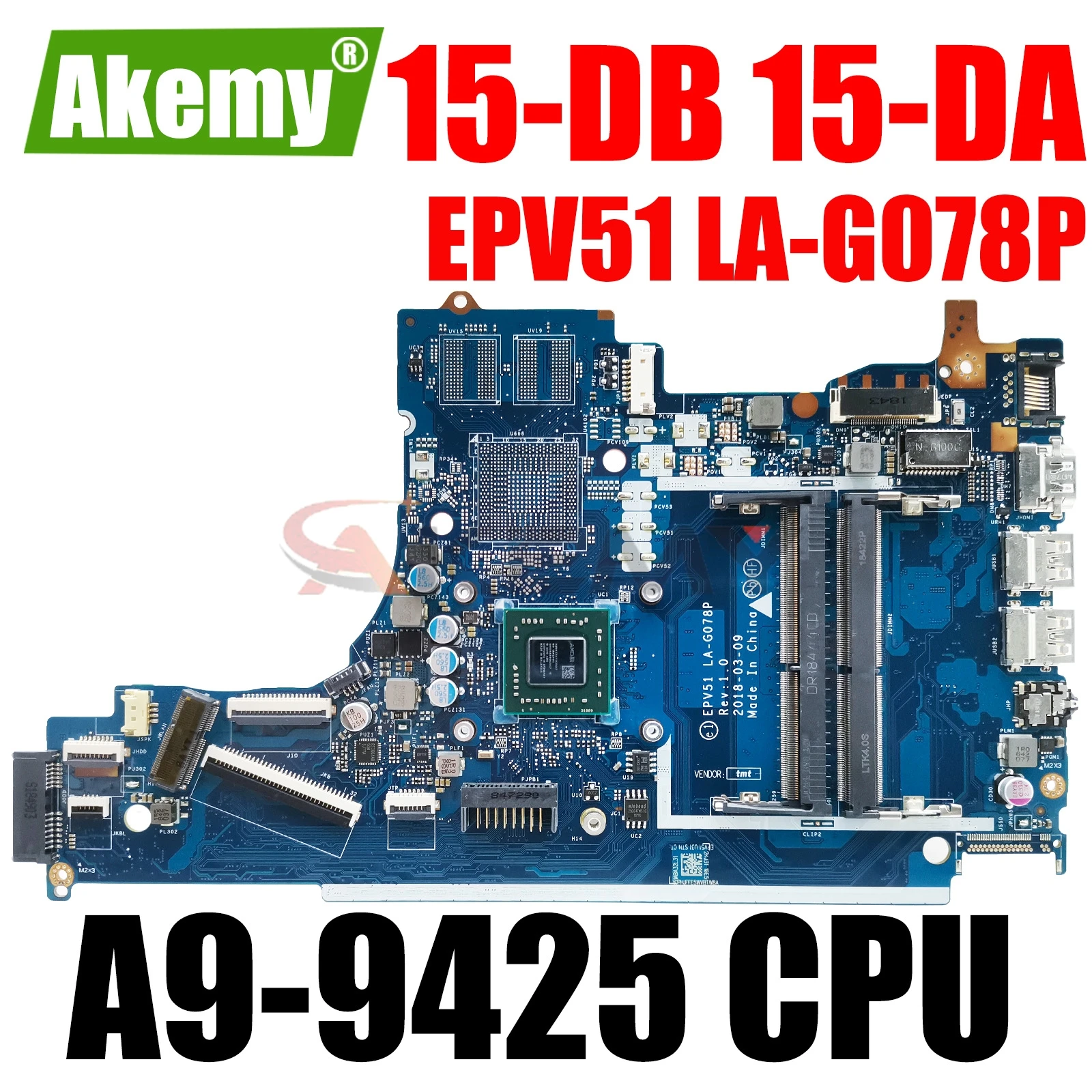 

Материнская плата для ноутбука HP 15-DB 15T-DB 255 G7 EPV51 LA-G078P L20477-601 E2-9000/A4-9125/A6-9225 DDR4 Pavilion