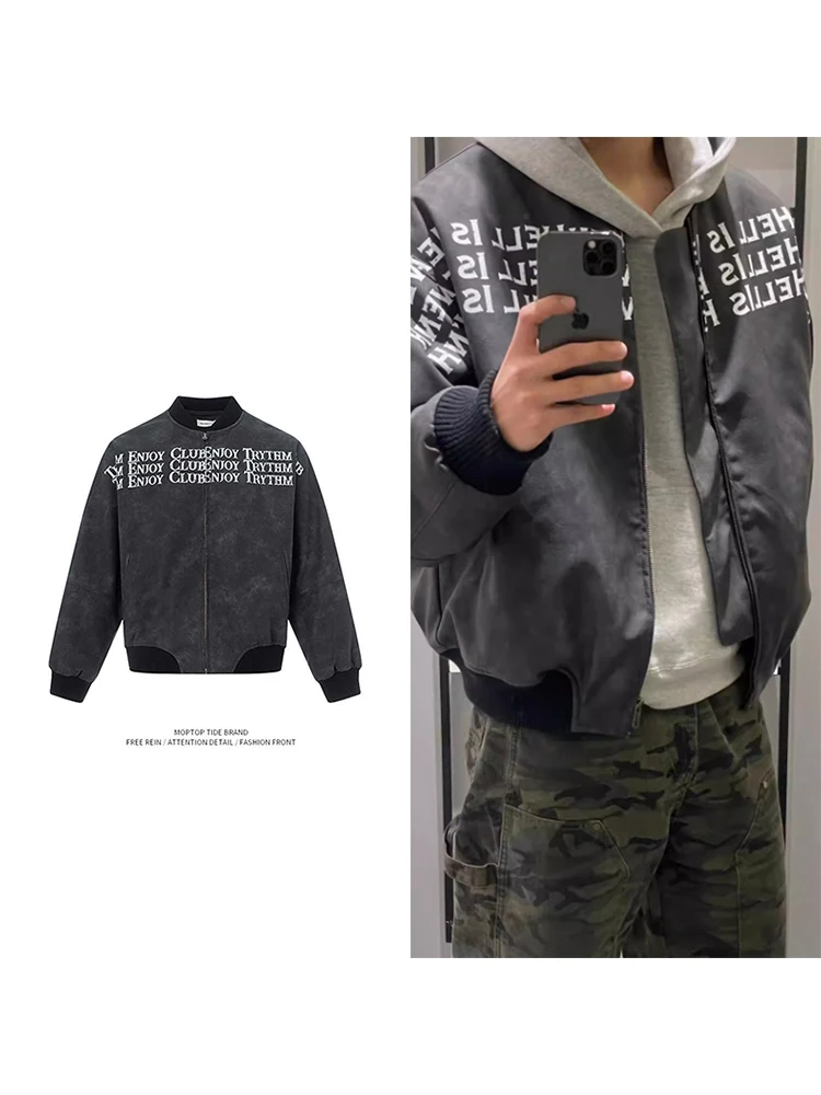 

Мужская куртка из искусственной кожи Mr. WH American Sle, модная брендовая замшевая бейсбольная одежда с надписью High Street