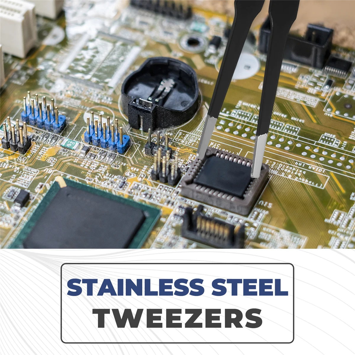 

!Buy Now Anti-static Flat Square Tip Stainless Steel Straight Tweezers 4.7" Long Black