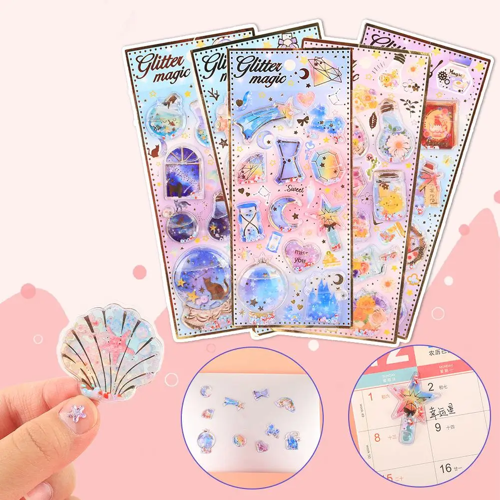 

Self-adhesive Stickers 3D Quicksand Sticker Fun Kids Toy Paster Deco Waggle PVC Glitter Girl Stickers DIY Kawaii Bead Relie Y0W4
