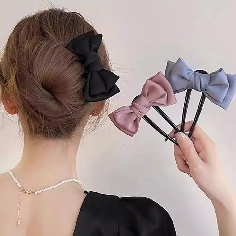 Elegant Satin Bow Hair Stick Multi-Color Hairpin for Women Daily Hairstyling Decor Simple Fashionable Hair Accessory