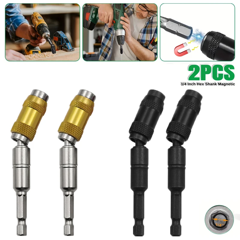 2pcs Pivoting Bit Tip Holder Drill Bit, Magnetic Screwdriver Extension Drill Bit, with universal joint rod for Tight Spaces