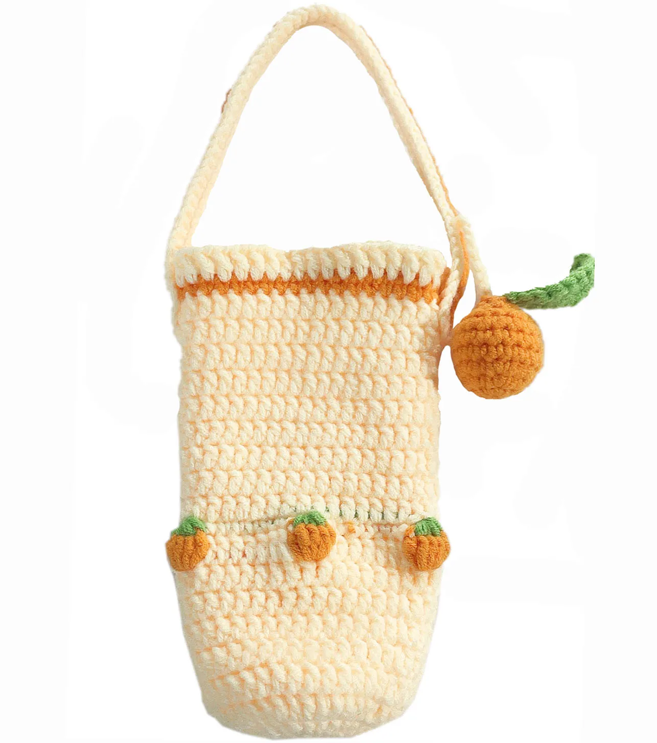 BomHCS Orange Knitted Bottle Case Tote Bag Knot Bucket Purse Handbag Handmade Cup Bags