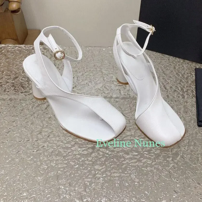 High-Heeled Sandals Strange Style Design Solid Color Genuine Leather Sexy Cap Toe Sandals Women Summer Shoes Party Fashion Show
