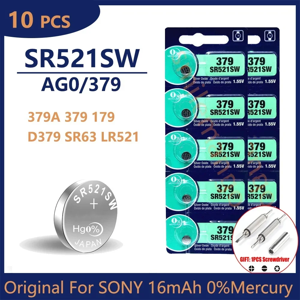 10 Stuks Origineel Voor Sony Lr521 Ag0 Knop Batterijen Sr521sw 379a 379 179 D379 Sr63 Alkaline Coin Cell Zilver Oxidewatch Batterij