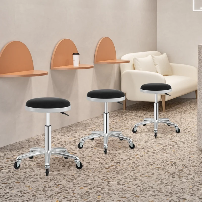 #Height Adjustable Rolling Salon Stool Swivel Round Beauty Stool With Universal Wheels Barber & Nail Technician Work Chair