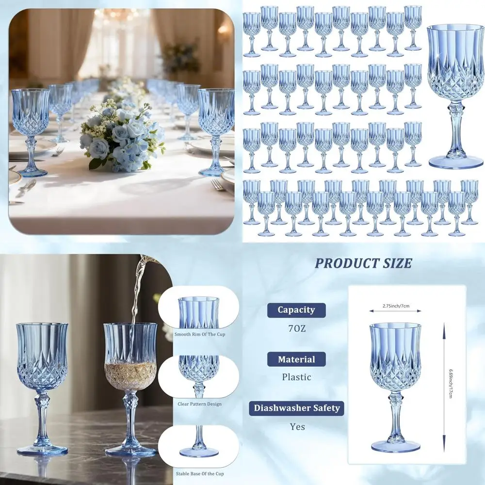 

7 oz Disposable Plastic Wine Glasses, Crystal Clear Goblets for Unbreakable Drinking, Ideal for Parties and Special Occasions, 4