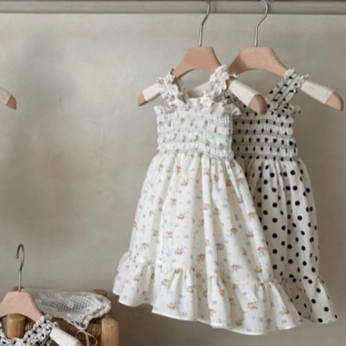 2025 Summer New Baby Girls Floral Sling Dress Cotton Infant Sleeveless Beach Dresses Girls Polka Dot Vest Dress Toddler Clothes