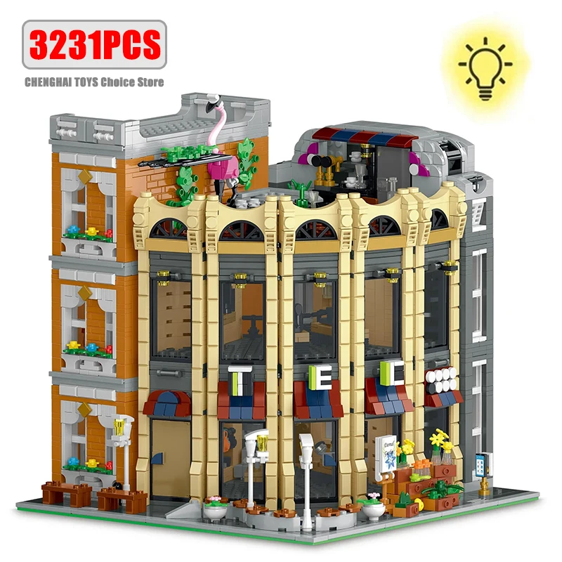 3231PCS Creativo Esperto MOC Angolo Rotondo Negozio Building Blocks Città Street View Negozio di Stile Europeo Modello Modulare Giocattoli Per Bambini Regalo