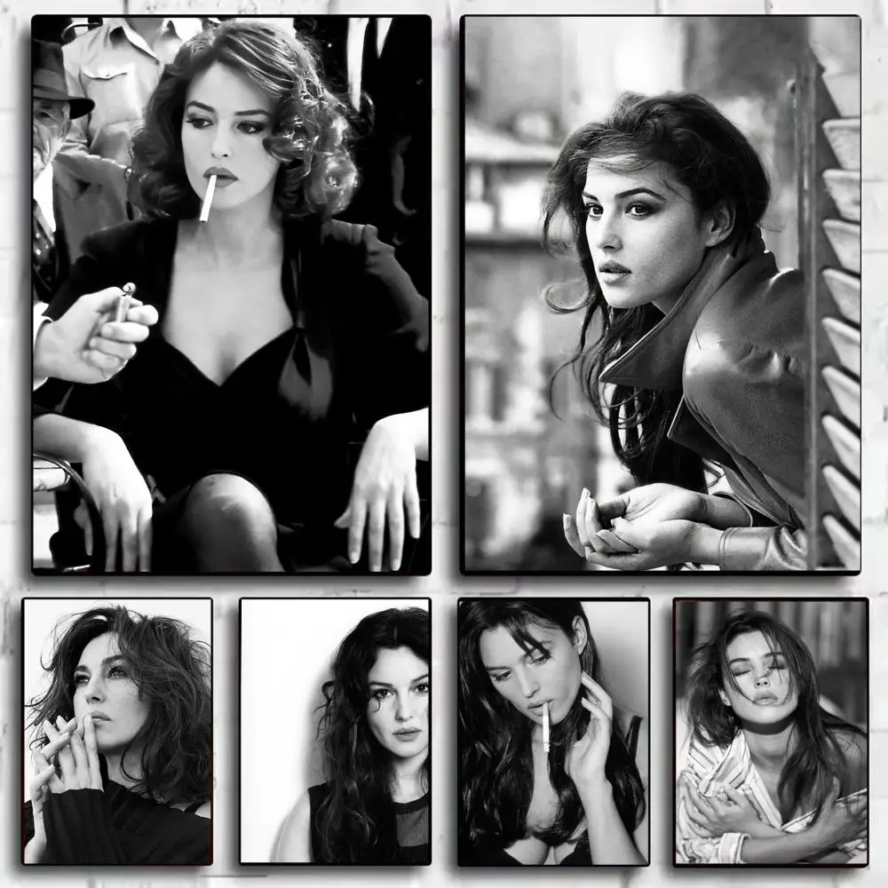 Monica B_Bellucci-Póster de revista de moda, pegatinas decorativas para pared, Mural, impresión de fotos para el hogar, sala de estar, pasillo, decoración, regalo