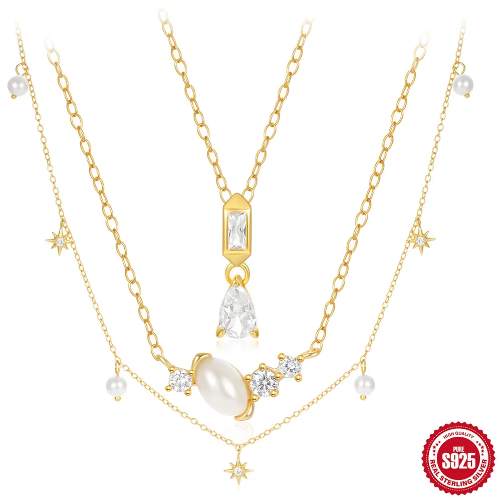 

Европейская и американская цепочка-воротник из стерлингового серебра S925, восьмияграмма жемчуга-ракушки и подвеска с жемчугом-капелью