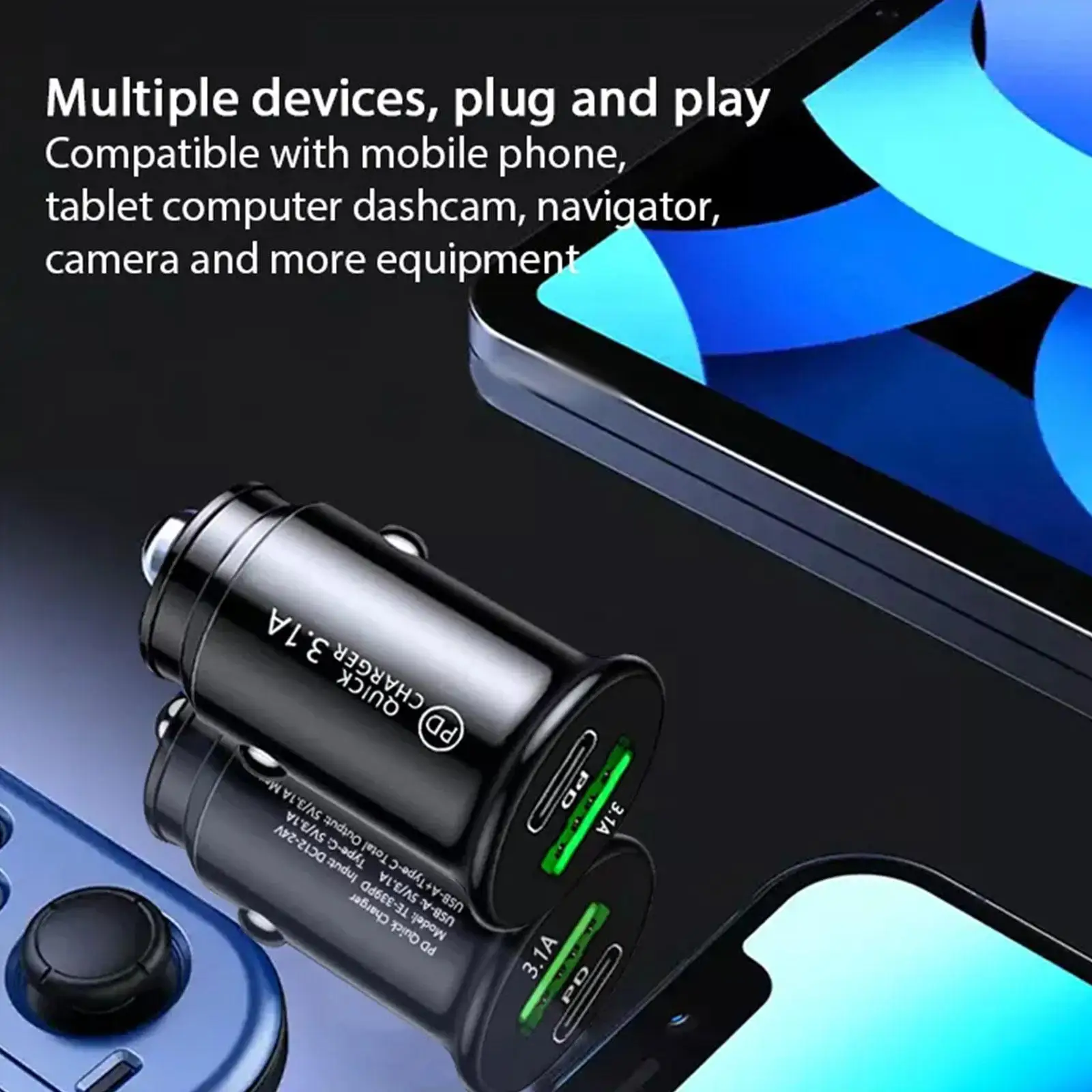 Car Charger Fast Charging White QC3.0 Black Mini Shape Car Lighter Slot PD 20W USB Type C Charge Adapter