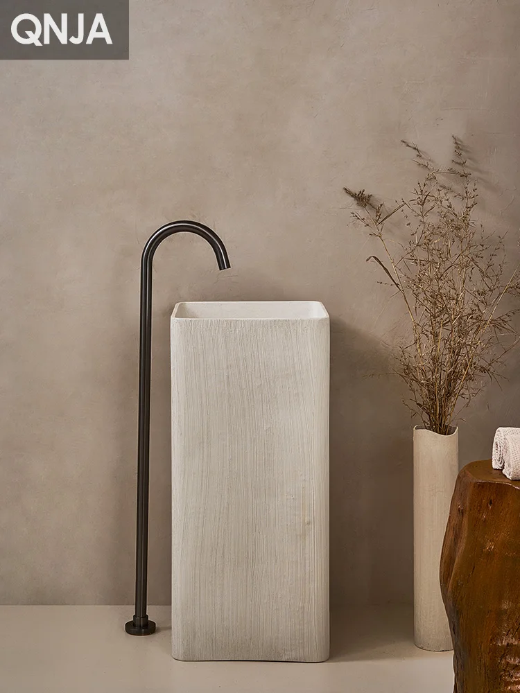 Cream style designer homestay column basin, floor mounted integrated art sink, personalized and creative washbasin