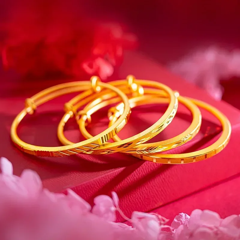 

9999 Real Gold 24K Adjustable Ancient Car Flower Bracelet, Ethnic Style Gold Push-pull Bracelet Jewelry