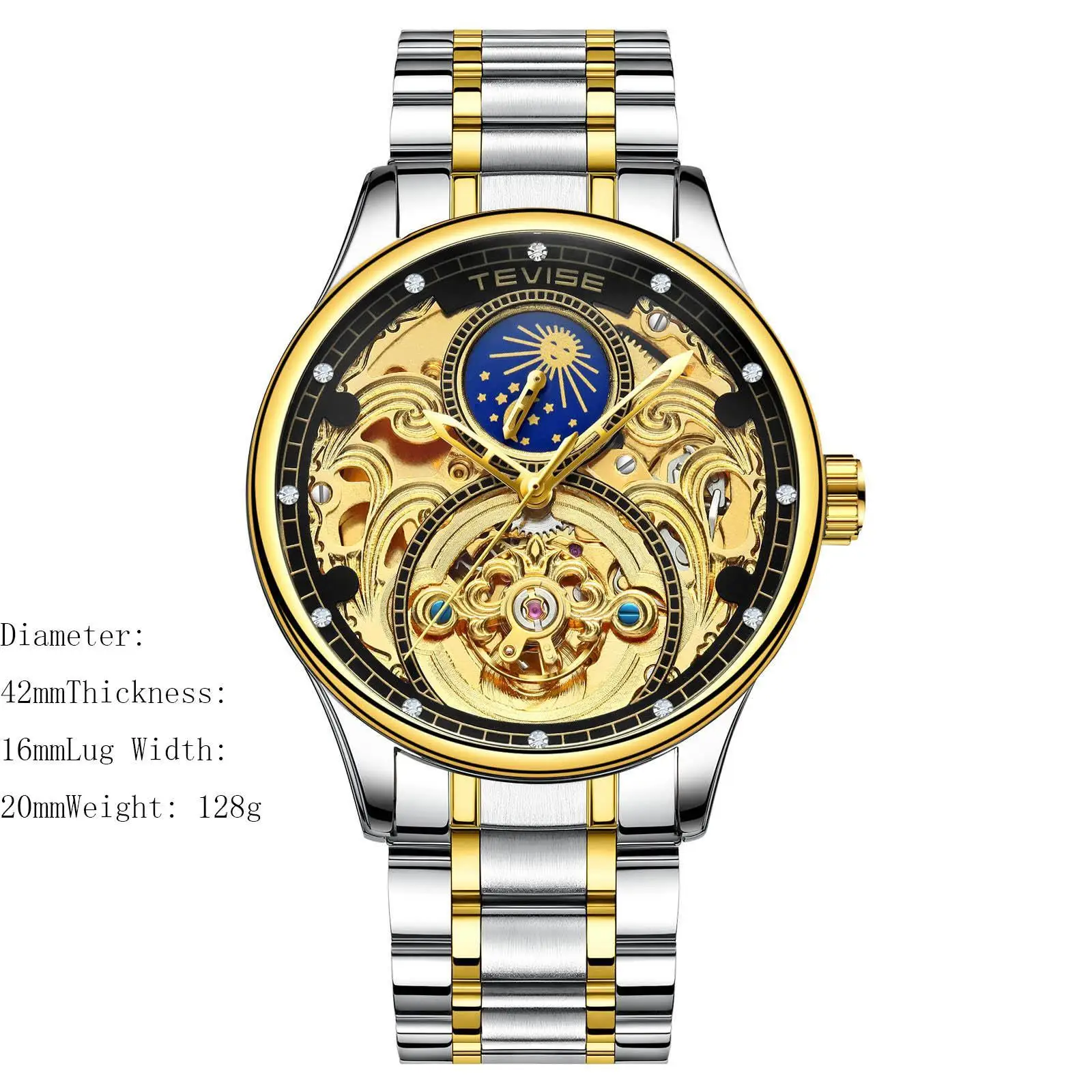 

Мужские автоматические механические часы TEVISE с высококачественным корпусом из сплава, застежкой-бабочкой и ремешком из цельной нержавеющей стали