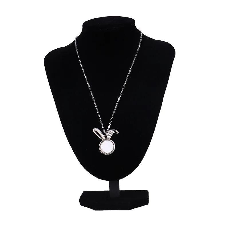 10pcs Sweet Little Rabbit Pendant Necklace Cute Bunny Pendants Chain Sublimation Blanks For Custom Easter Gift etc.