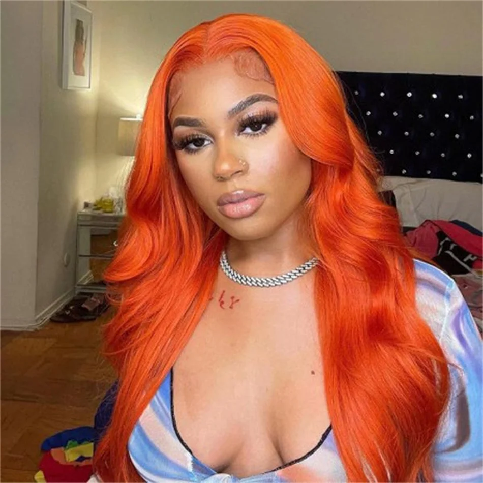 13x4 Orange Ginger Colored Lace Front Wig Human Hair Wigs Brazilian 30 inch Body Wave Transparent Lace Frontal Wig Pre Plucked