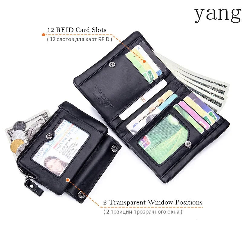 Genuine Leather Wallet Men's New Men's Cash Clip Bi-fold Coin Purse RFID Blocking Card Holder with Gift Box 03