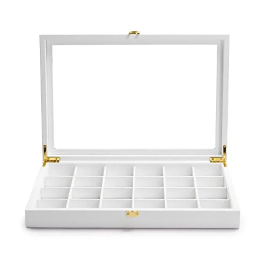 

Премиальный синий кожаный 24-сеточный лоток для ювелирных изделий с прозрачной крышкой, серьги, кольца, органайзер, штабелируемая шкатулка для драгоценностей, вставка для ящика