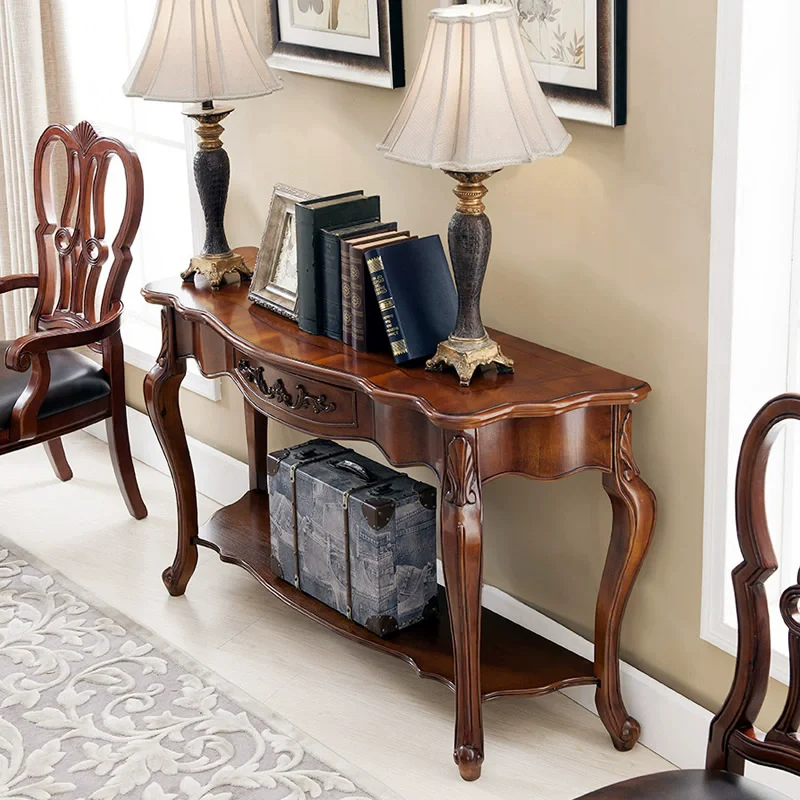 Most Popular Antique Style Console Table with One Drawer Cherry Color Solid Wood Table for Living Room Hotel Hall Furniture