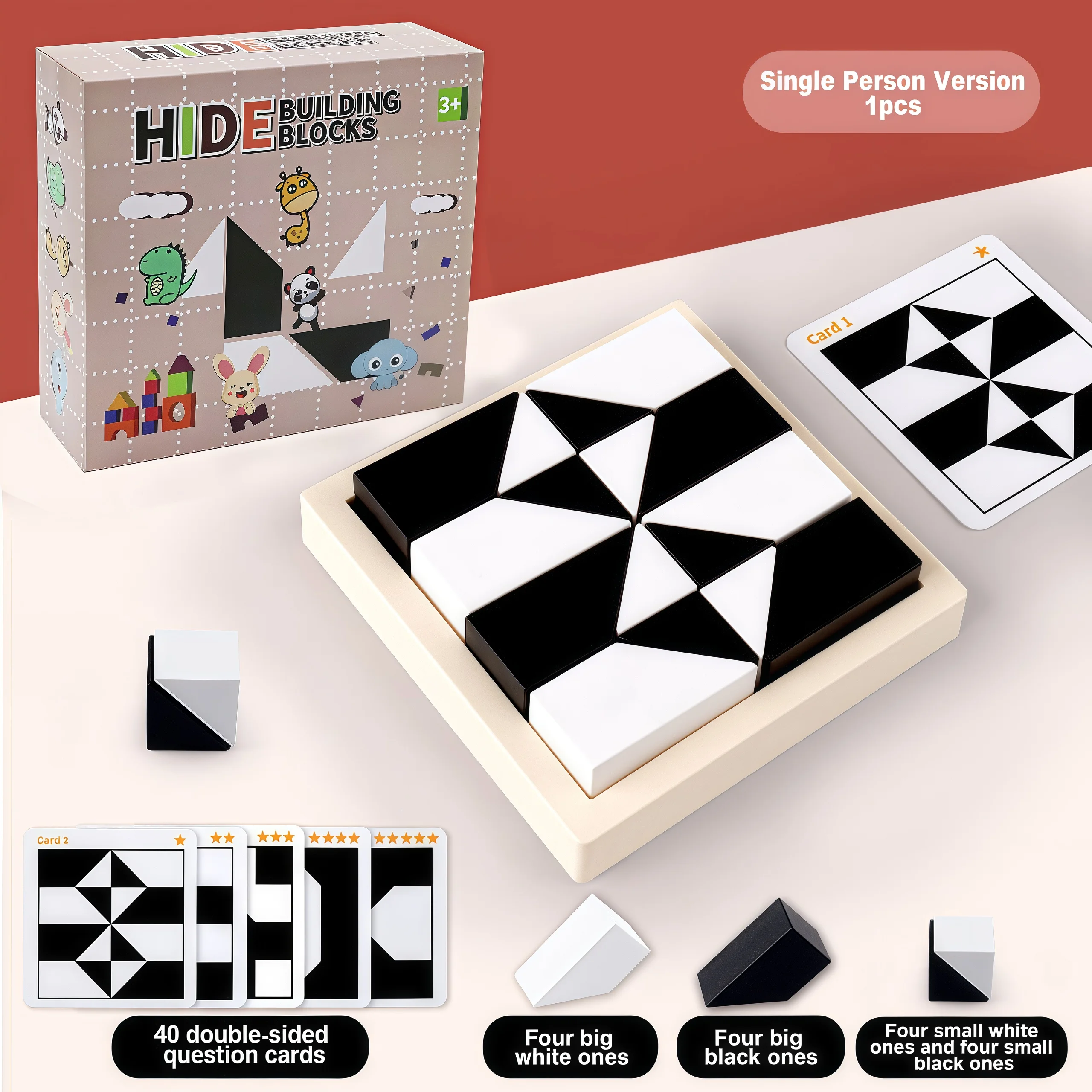 Block Puzzle, with Storage Tray Hidden Geometric Shape Pattern Jigsaw 3D Logic Thinking Training Desktop Game Toys