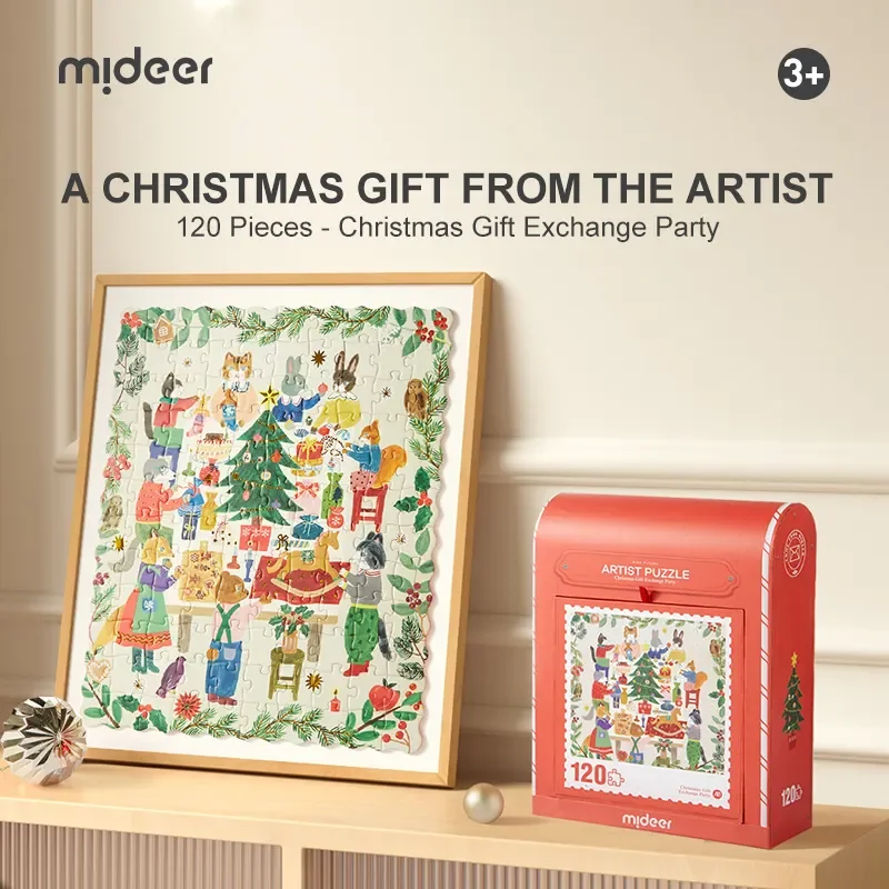 Mideer 120 Pcs New Christmas Artist Jigsaw Puzzle 3D Greeting Cards Holiday Style Christmas Mailbox Gift Box Exchange Party Toys