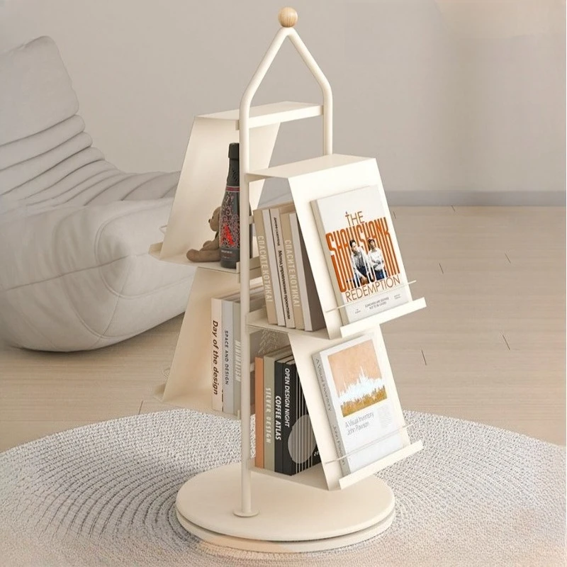 

Creative Rotating bookcase white aesthetic design display shelf living room simple estanterias para habitación home furniture