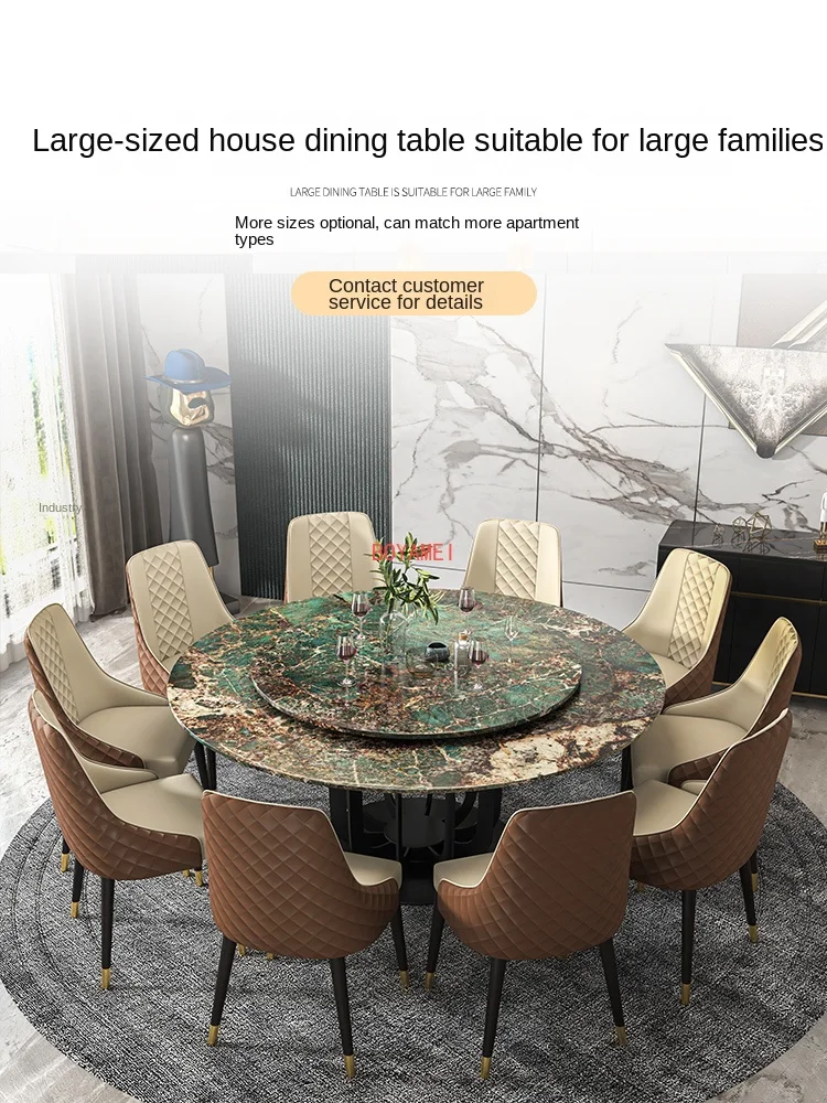 family 10 person round table Italian light luxury villa large round table electric round dining table and chair combination