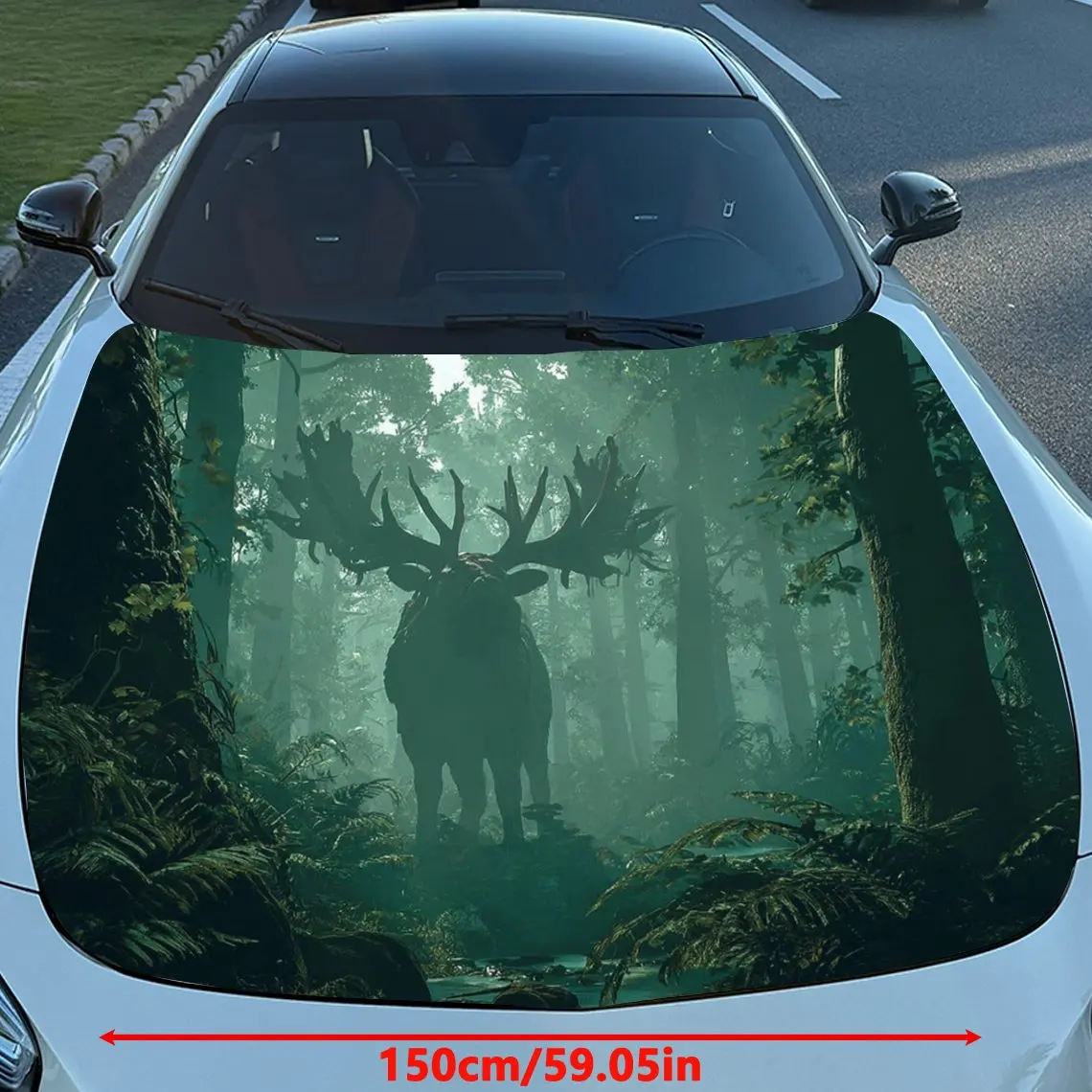 Forest Deer Car Hood Stickers-Long Lasting PVC Vinyl Coating Suitable For Various Vehicles, Outdoor Car Accessories, Waterproof