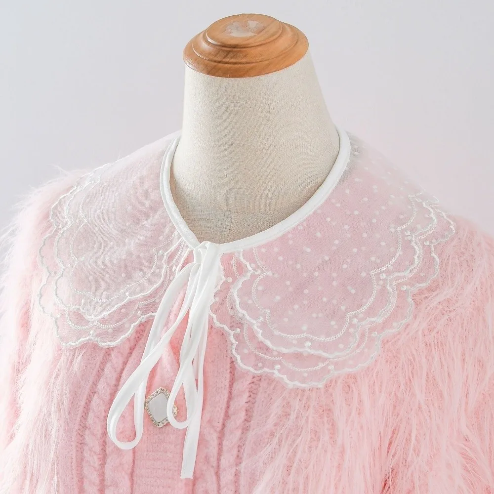 Lace Cape Fake Collar Organza Embroidered Floral Embroidery False Collar Double Layer Adjustable Strap Detachable Collar Summer