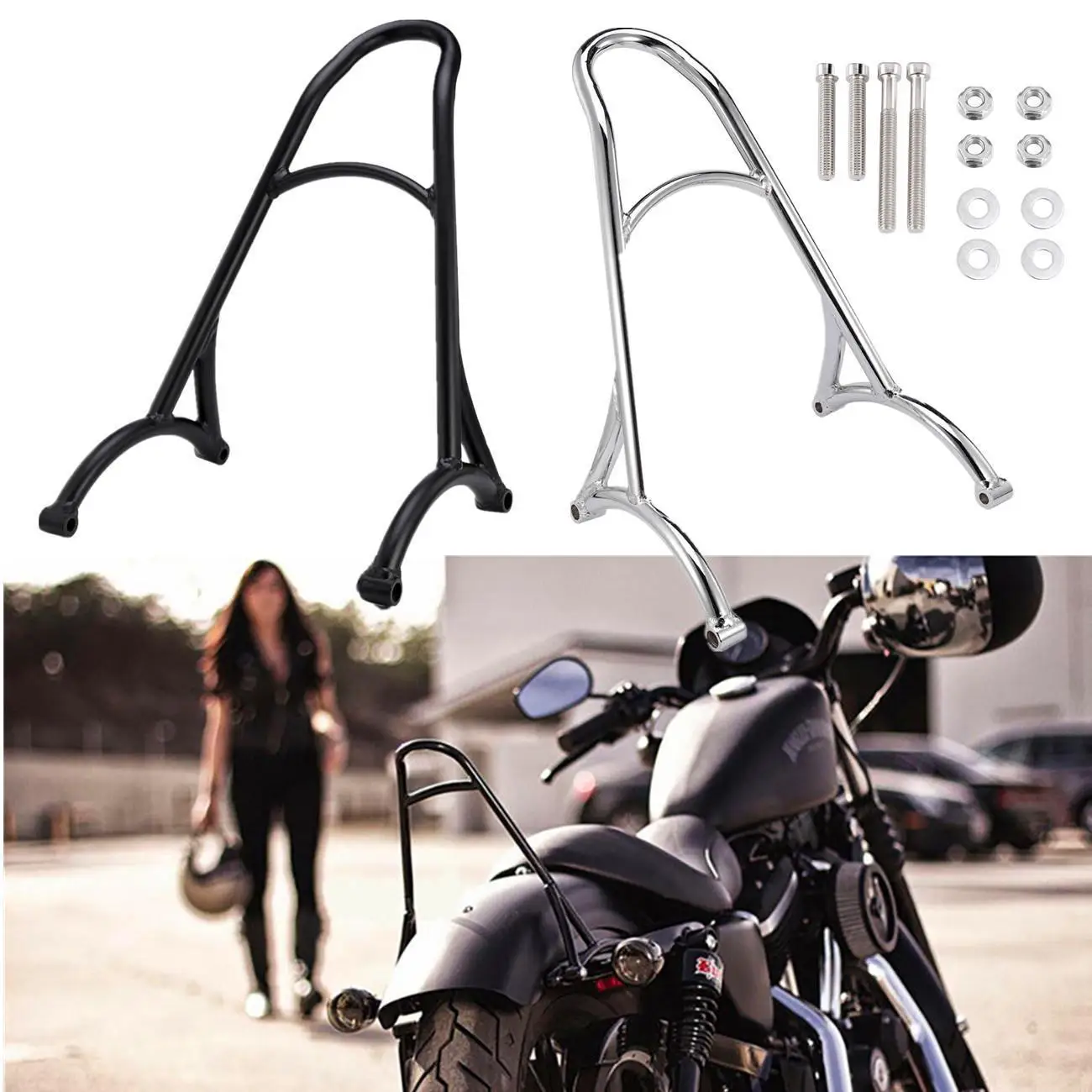 

Motorcycle Accessories Black/Chrome Detachable Rear Passenger Sissy Bar Backrest For Sportster 1200 Seventy-Two XL1200V 2013–16