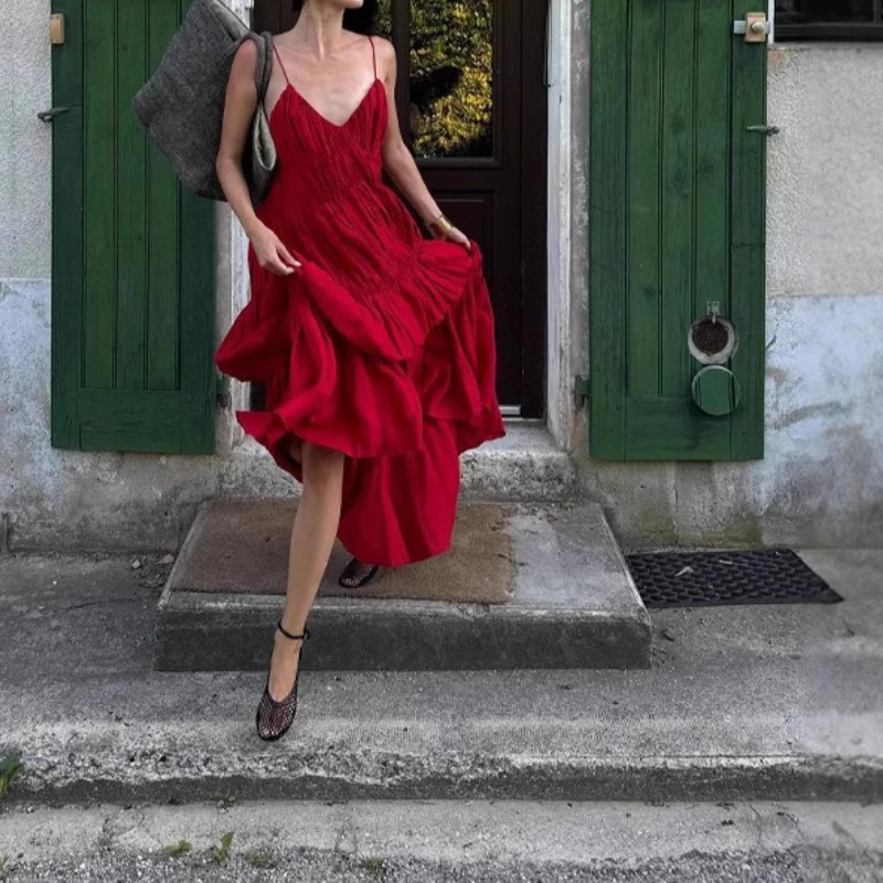 

2025 New Acetate Slip Dress 100 Wear Large Swing Long Skirt