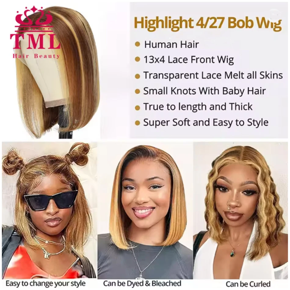 TML Hair #350 Ginger Orange 13X4 Transparent Lace Front Bob Wig Human Hair Wigs With Baby Natural Hairline For Black Wome