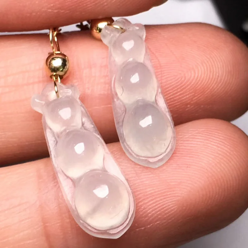 Natural Myanmar Fake Jadeite Women's Fashion Sauteed Green Beans Hanging Gift Accessories Earrings