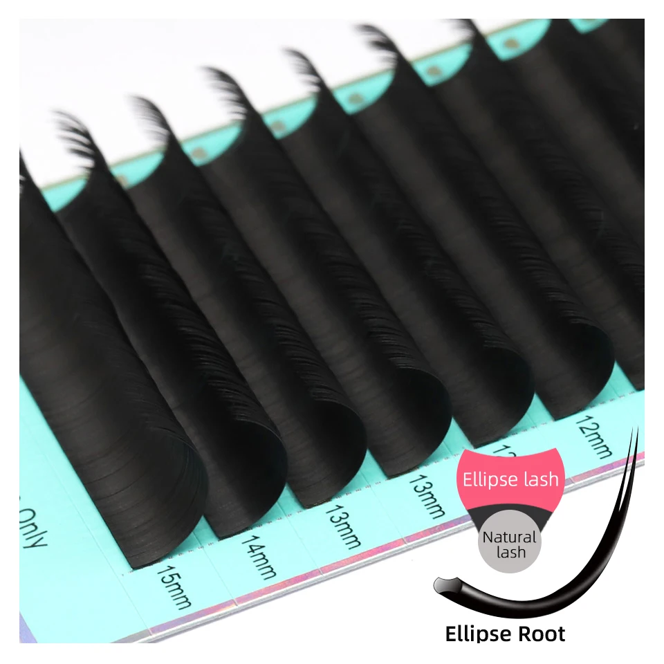 New Matte Flat Eyelash Extensions Split Tips Ellipse Flat Lashes Individual Fake Eyelash Natural Dark Black Mink Lash Extension